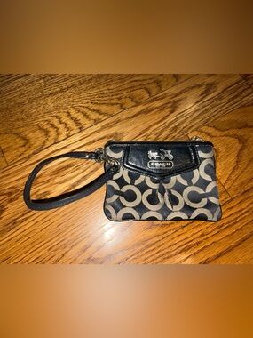 Coach Black and Khaki Logo Wristlet